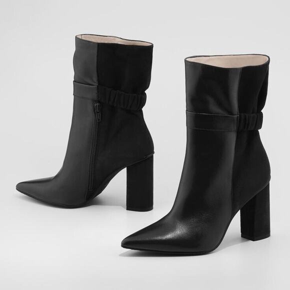 Lodi Sedi Boot Ankle Bootie Black Leather Suede Elastic Black Heel Point… - Picture 2 of 10